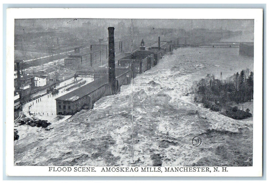 c1960's Flood Scene Amoskeag Mills Manchester New Hampshire NH Posted Postcard