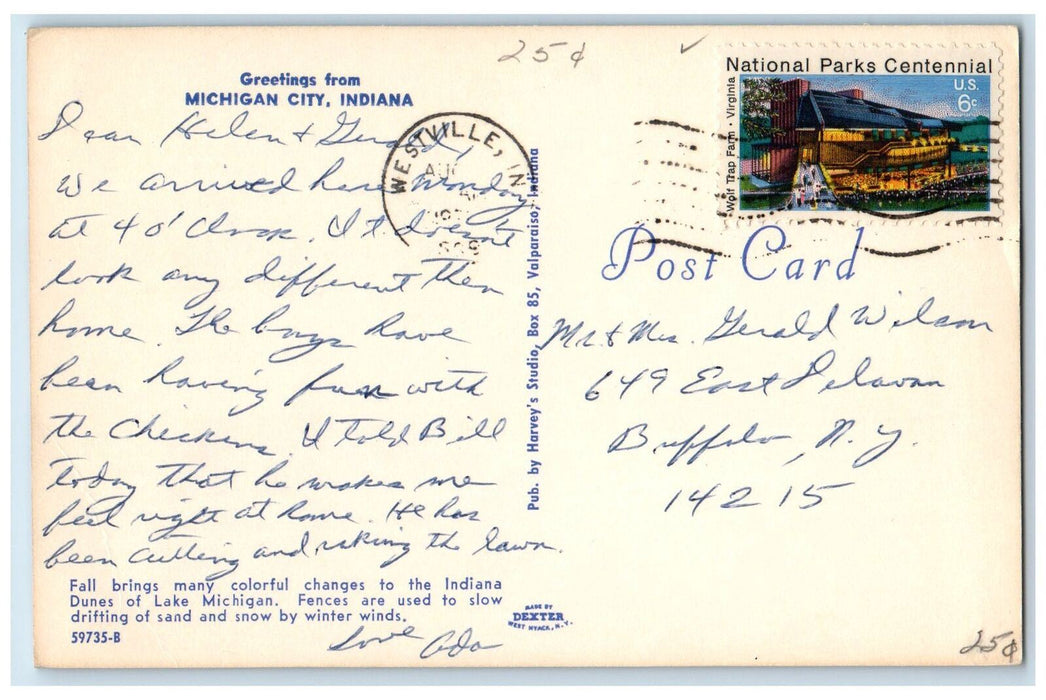 c1950 Greetings From Michigan City Fence Sand Fall Color Indiana IN Postcard