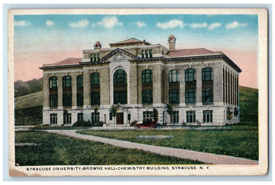 1922 Syracuse University Browne Hall Chemistry Building Car Syracuse NY Postcard