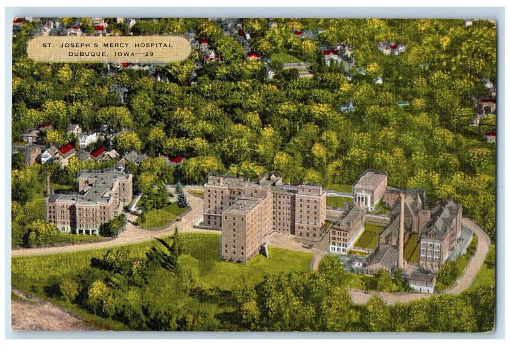 Bird's Eye View Of St. Joseph Mercy Hospital Building Dubuque Iowa IA Postcard