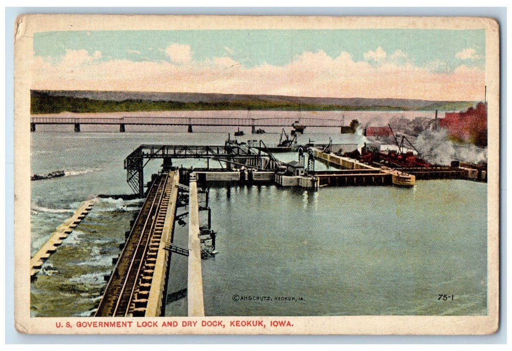View Of U.S. Government Lock And Dry Dock Keokuk Iowa IA Vintage Postcard