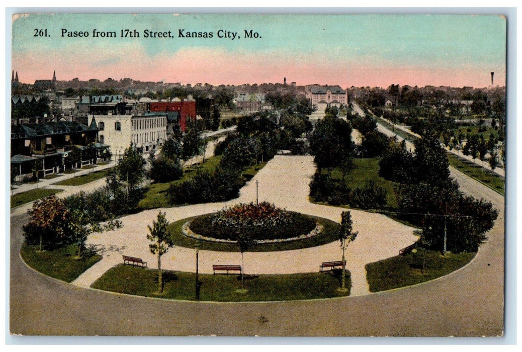 c1910 Paseo From 17th Street Road Kansas City Missouri Vintage Antique Postcard