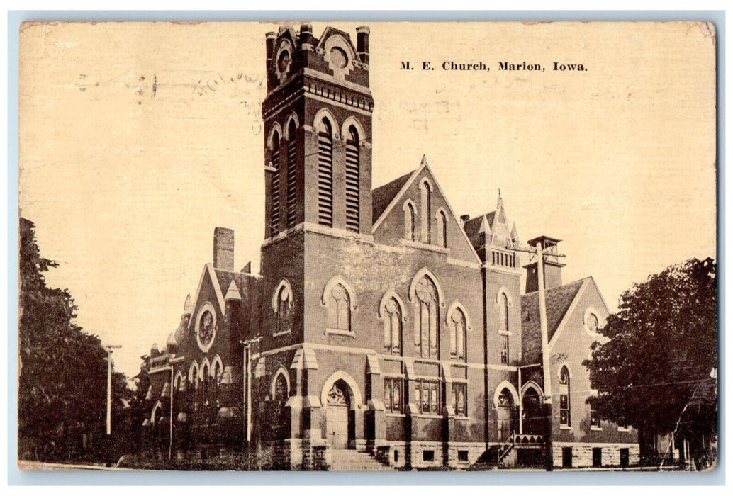 1914 View Of M.E. Church Exterior Scene  Marion Iowa IA Antique Posted Postcard