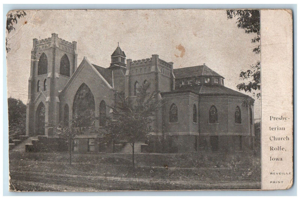 1908 Presbyterian Church Exterior Scene Rolfe Iowa IA Antique Posted Postcard