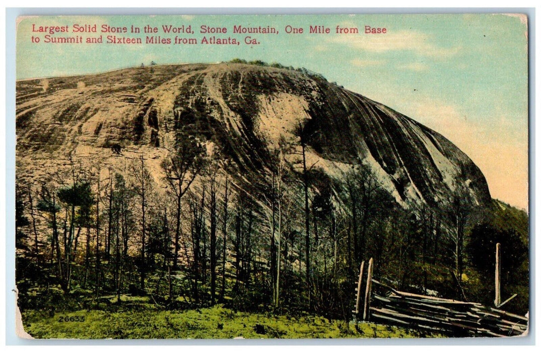 c1910's View Of Largest Solid Stone Mountain Atlanta Georgia GA Antique Postcard