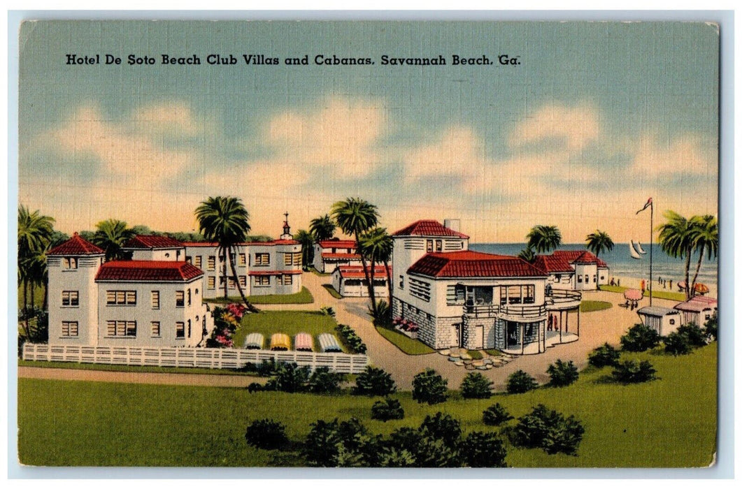 1940 Hotel De Soto Beach Club Villas Cabanas Savannah Beach Georgia GA Postcard