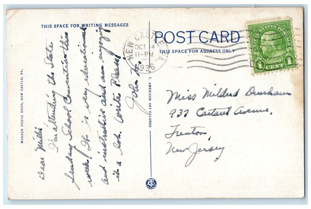 1936 George Washington Junior High School New Castle Pennsylvania PA Postcard