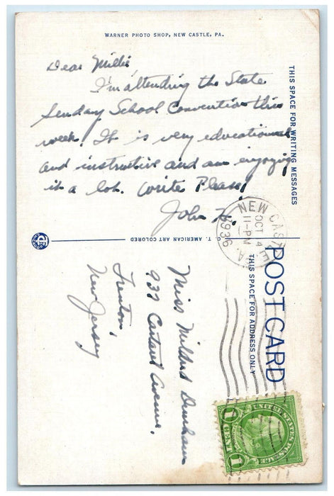 1936 George Washington Junior High School New Castle Pennsylvania PA Postcard