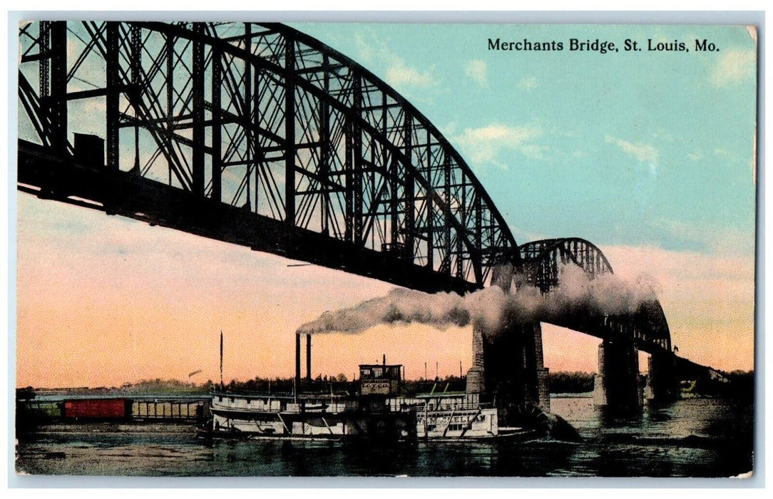 c1910 Merchants Bridge Steamer Ship St. Louis Missouri Vintage Antique Postcard