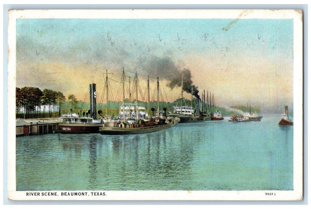 1928 River Scene Beaumont Texas TX, Steamer Ship Boat Posted Vintage Postcard