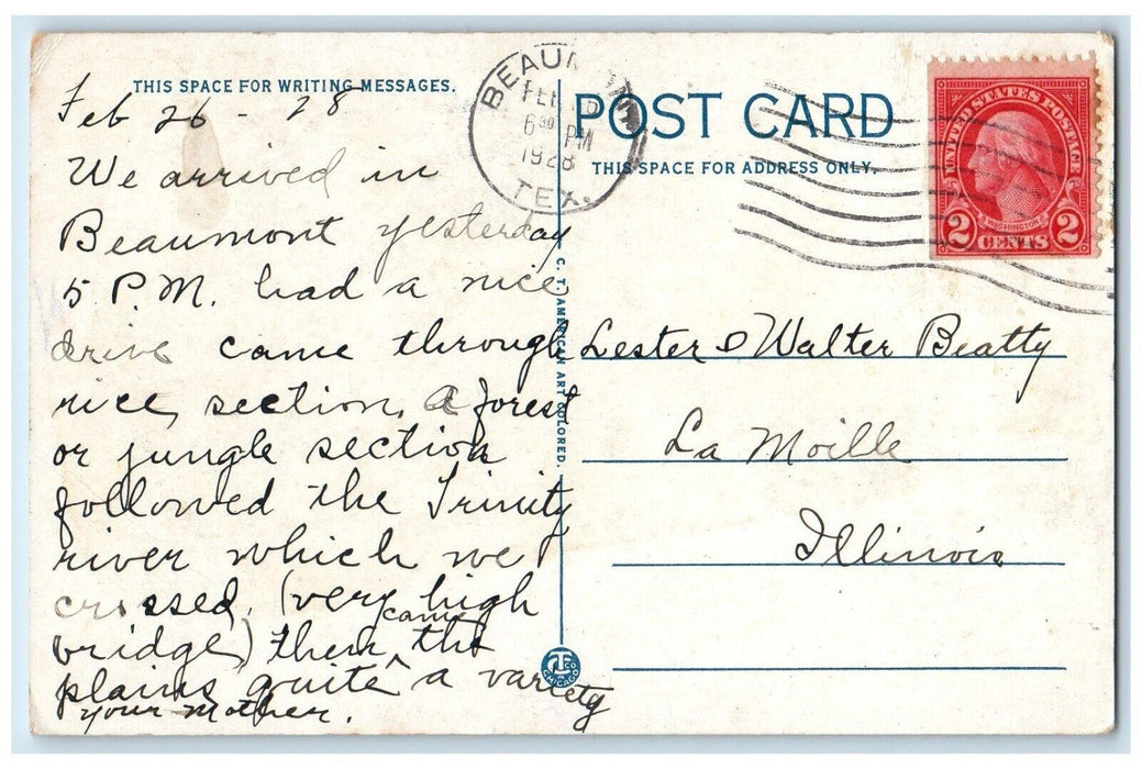 1928 River Scene Beaumont Texas TX, Steamer Ship Boat Posted Vintage Postcard