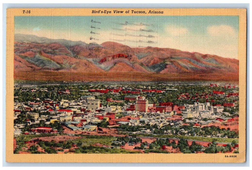 1949 Birdseye View Desert Mountains Santa Catalinas East Tucson Arizona Postcard