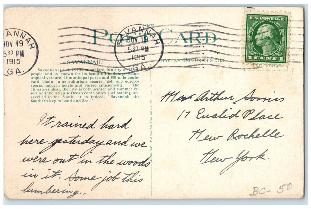 1915 View Of New City Hall Exterior Scene Savannah Georgia GA Antique Postcard