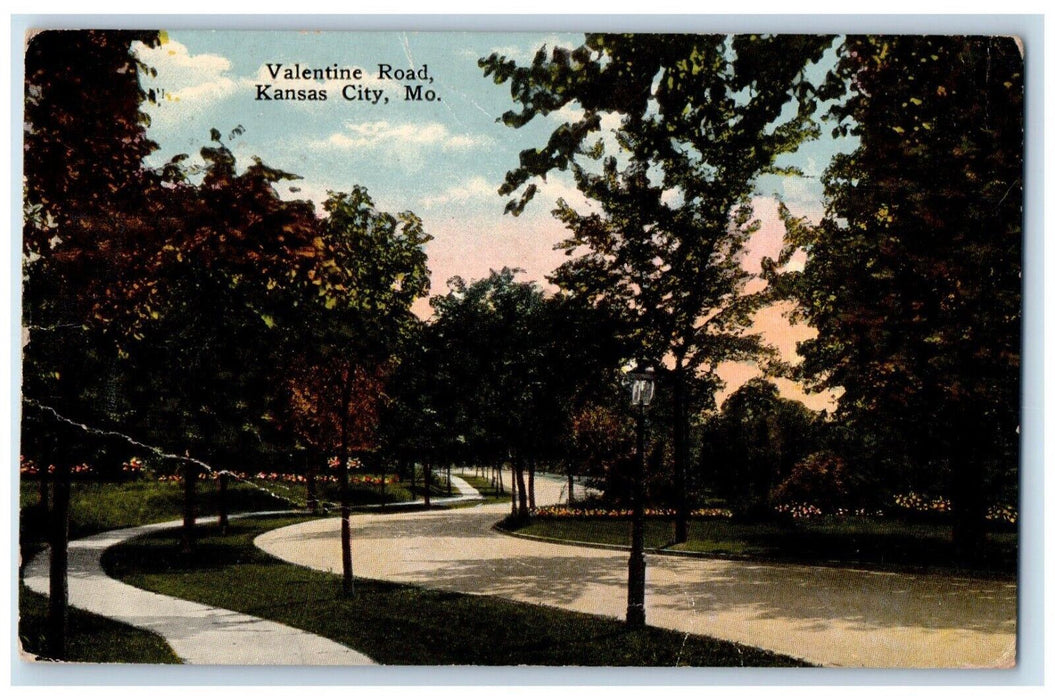 1917 Valentine Road Street Park Kansas City Missouri MO Vintage Antique Postcard