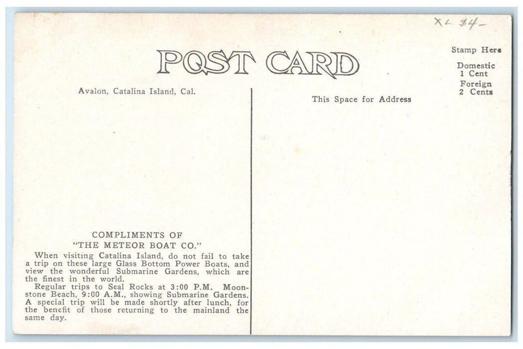 Glass Bottom Power Boat Emperor Submarine Gardens Catalina Island Postcard