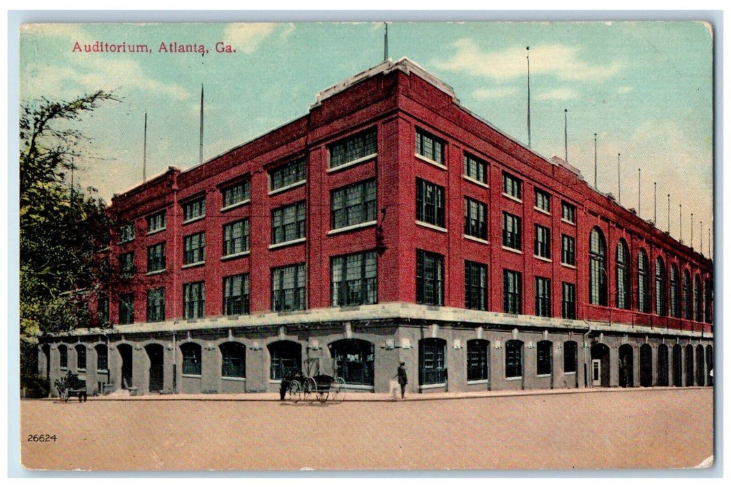 c1910's Auditorium Building Exterior horse Carriage Atlanta Georgia GA Postcard