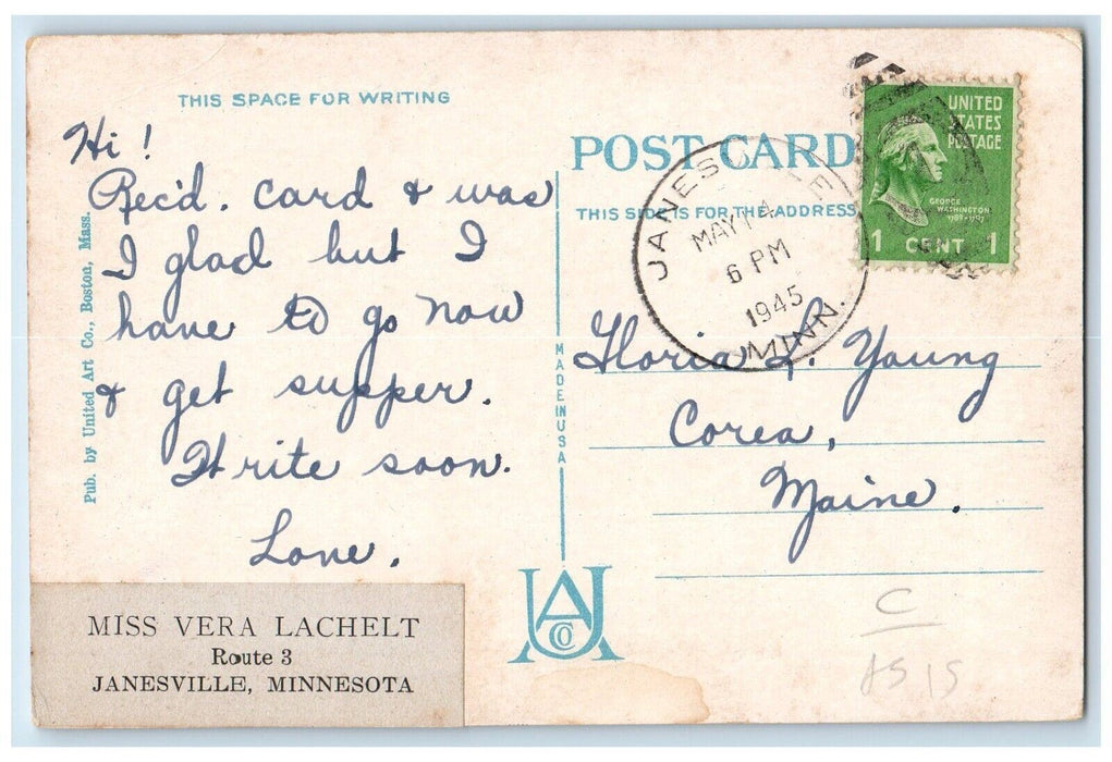 1945 Bass Point House Nahant Beach Massachusetts MA, Janesville MN Postcard