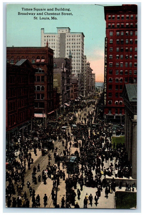 c1910 Times Square Building Broadway Chestnut Street St. Louis Missouri Postcard