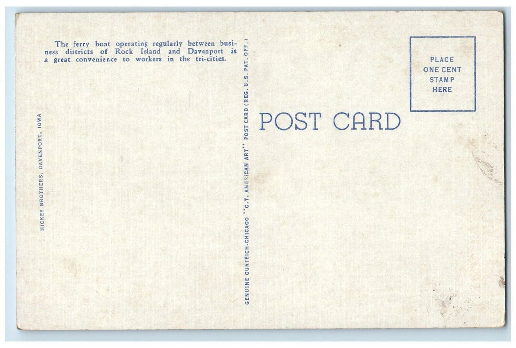 Skyline Davenport Ferry Boat Rock Island Illinois And Davenport IL Postcard