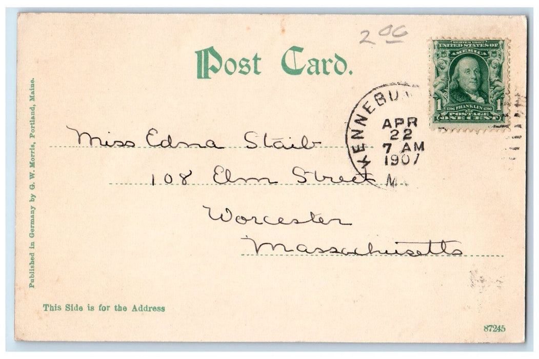 1907 Sunset Rock Boating Tourist Lake River Tree Kennebunkport Maine ME Postcard
