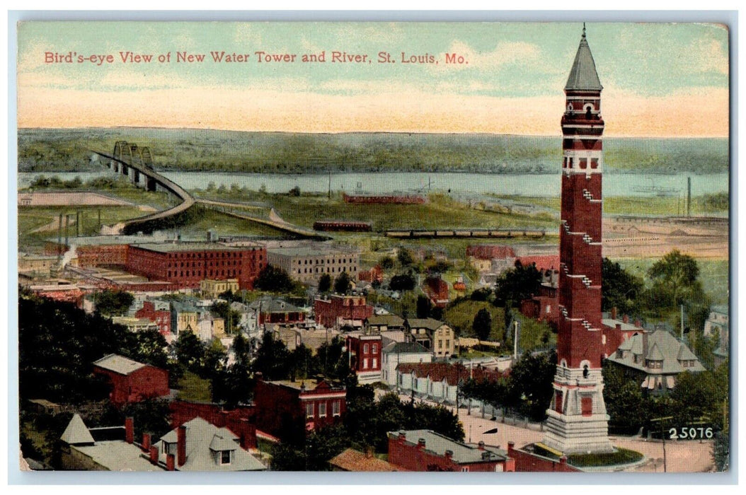 c1910 Birds Eye View New Water Tower River St. Louis Missouri Vintage Postcard