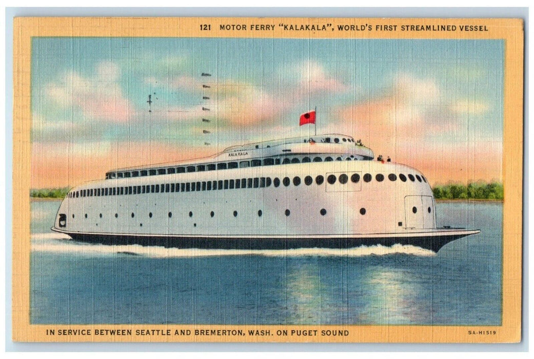 1939 Motor Ferry Kalakala Streamlined Vessel Puget Sound Washington WA Postcard