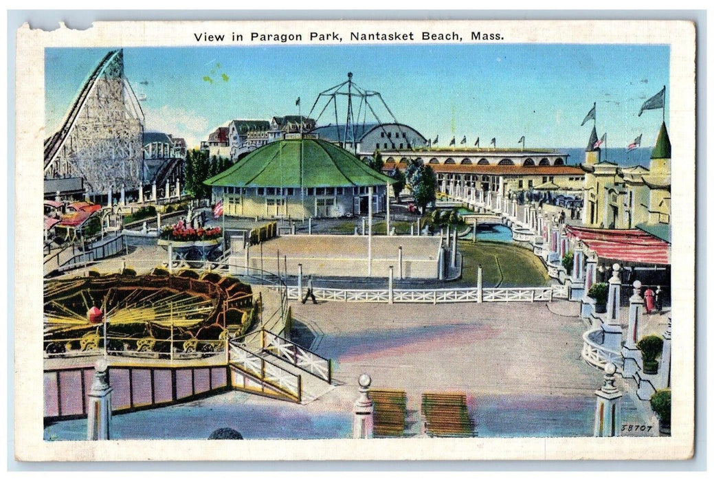 1937 View Of Paragon Park Amusement Nantasket Beach Massachusetts MA Postcard