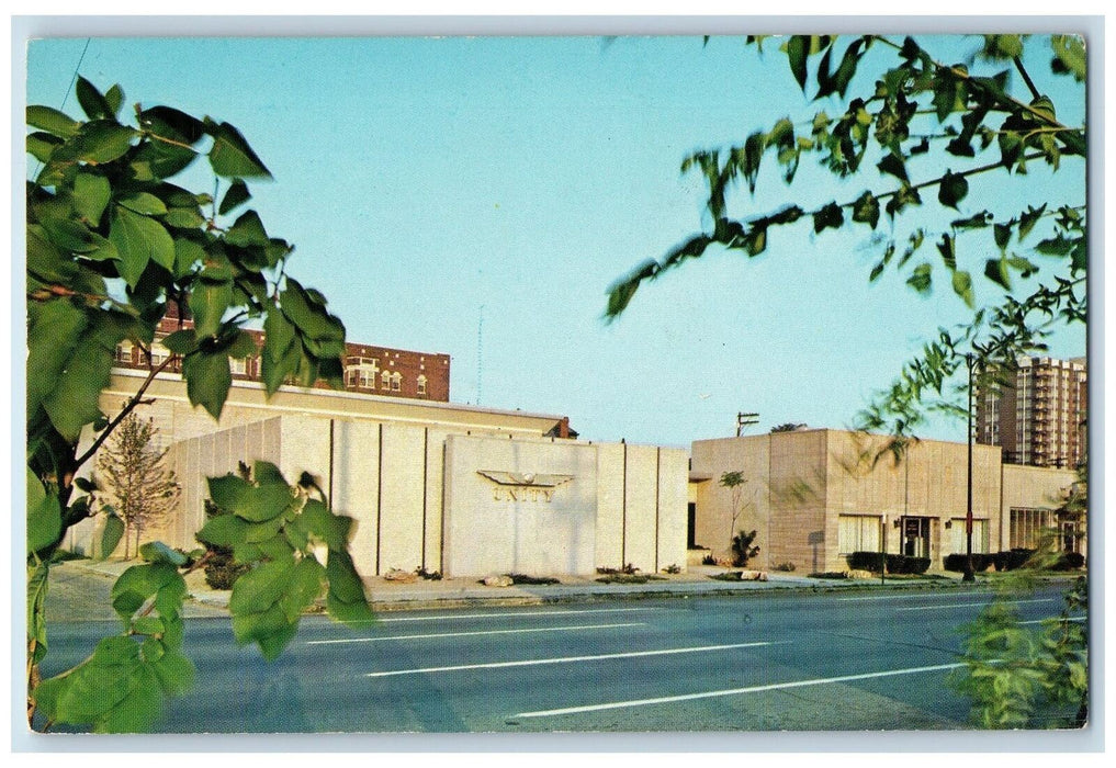 c1950 Unity Of Indianapolis Building View Plaque Design Road Street IN Postcard