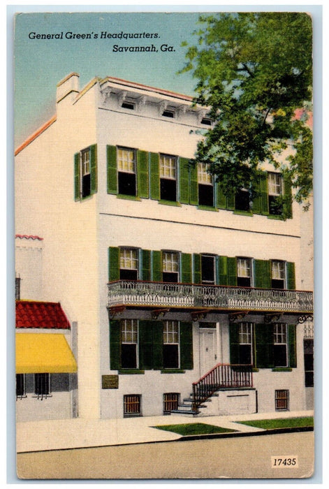 View Of General Green's Headquarter Exterior Scene Savannah Georgia GA Postcard