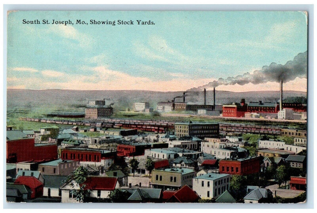 c1910 South St Joseph City Missouri Showing Stock Yards Vintage Antique Postcard