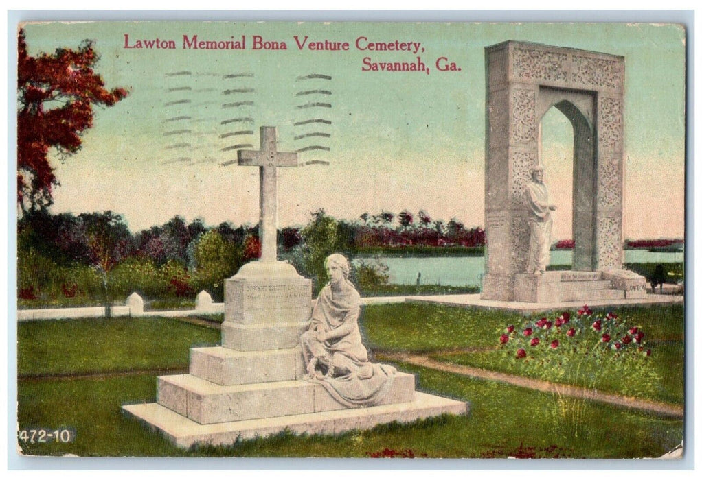 1912 Lawton Memorial Bona Venture Cemetery Savannah Georgia GA Antique Postcard