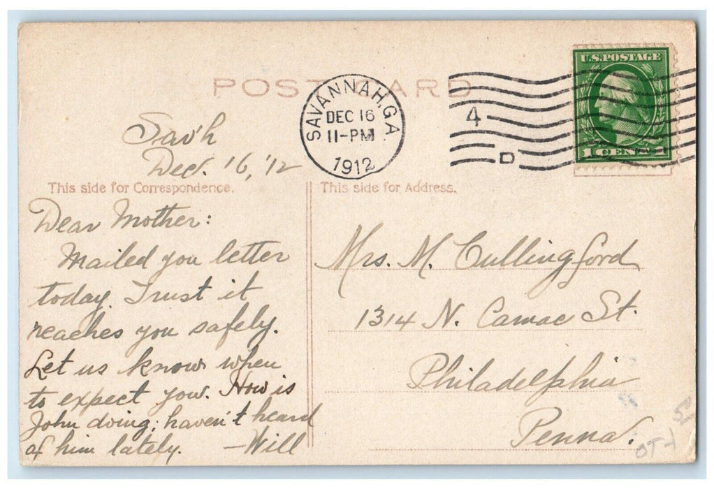 1912 Lawton Memorial Bona Venture Cemetery Savannah Georgia GA Antique Postcard