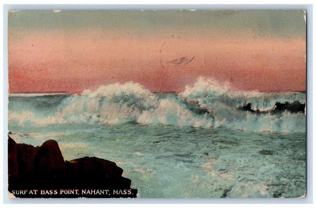 1913 View Of Surf At Bass Point Nahant Massachusetts MA Posted Antique Postcard