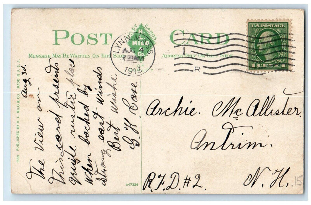 1913 View Of Surf At Bass Point Nahant Massachusetts MA Posted Antique Postcard