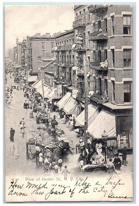 1907 View Of Hester Street New York City NY, Market Busy Crowded Scene Postcard