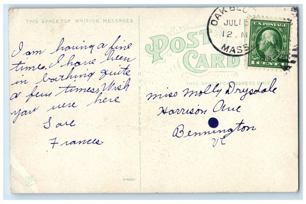 1915 The Sankaty At Wharf Oak Bluffs Massachusetts MA Posted Antique Postcard