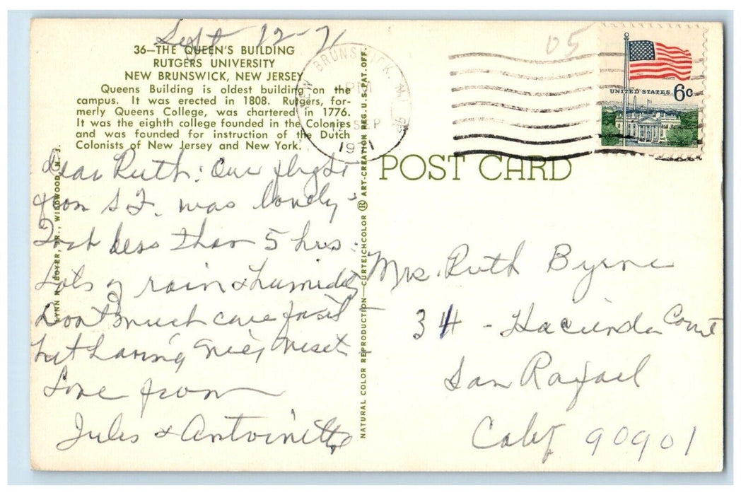 1971 Queen Building Rutgers University New Brunswick New Jersey Antique Postcard