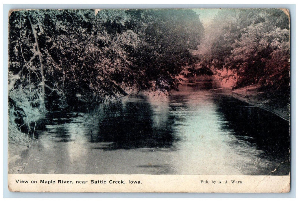 1913 Scenic View On Maple River Battle Creek Iowa IA Antique Posted Postcard