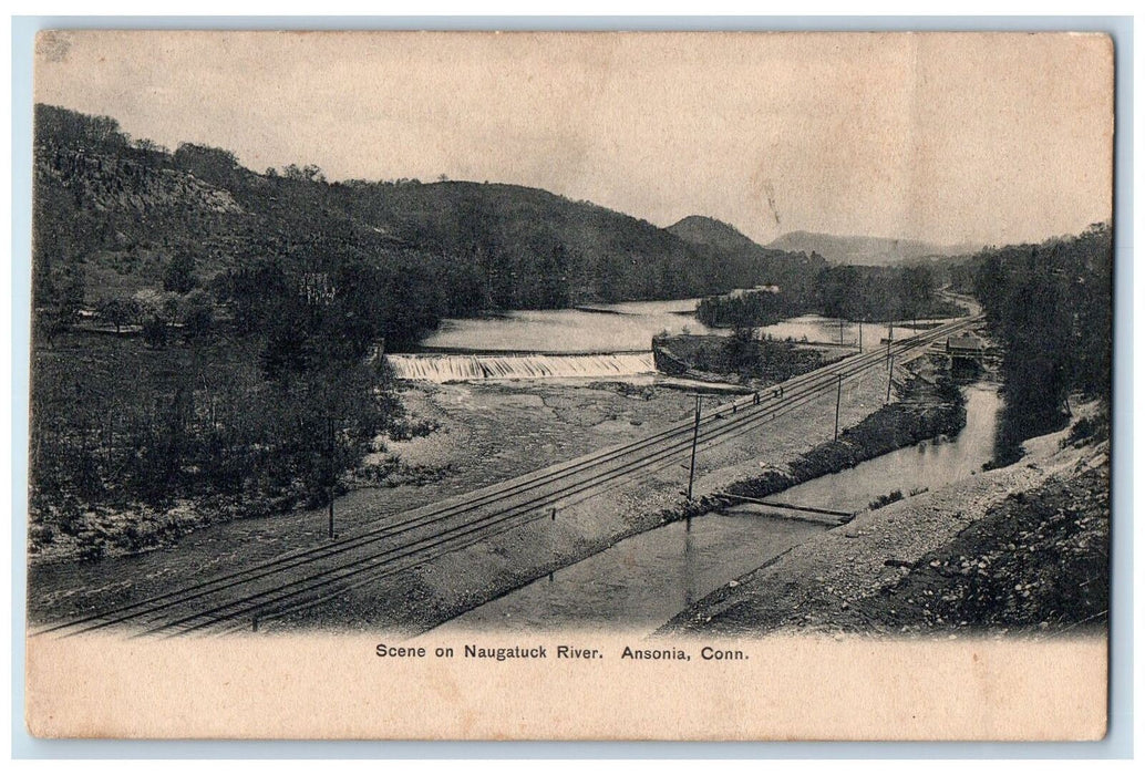 c1905 Scene On Naugatuck River Lake Railroad Workers Falls Ansonia CT Postcard