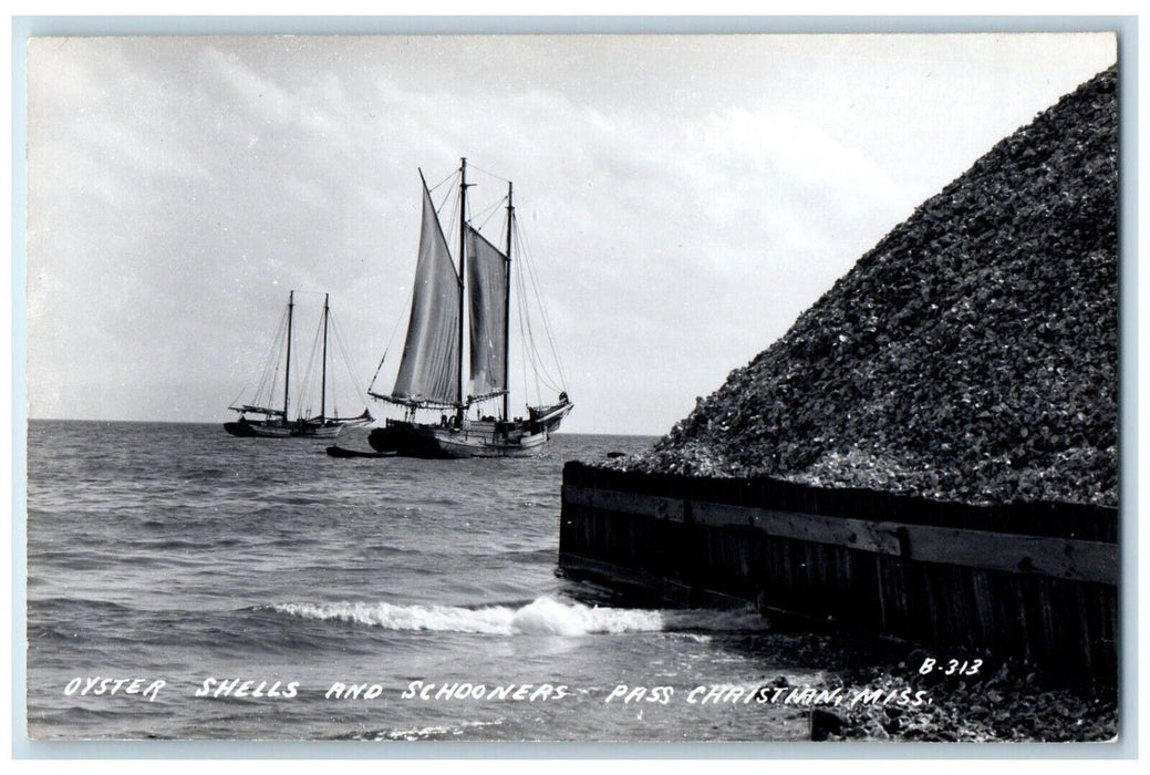 c1940s Oyster Shells Schooners Pass Christian Mississippi MS RPPC Photo Postcard