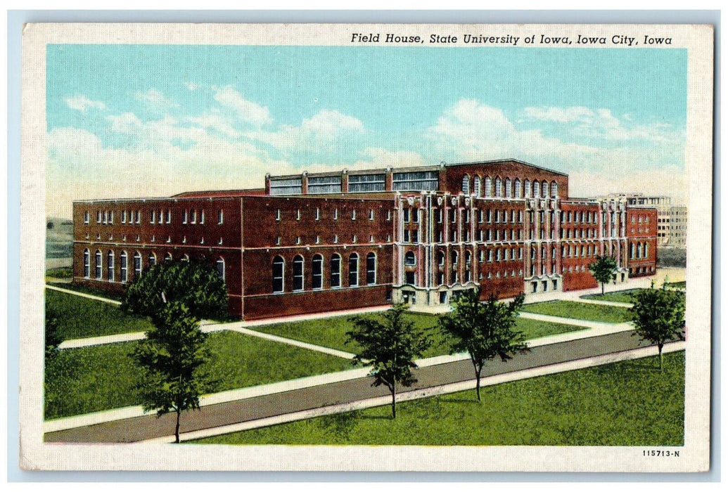Field House State Of Iowa Building Street View Iowa City IA Vintage Postcard