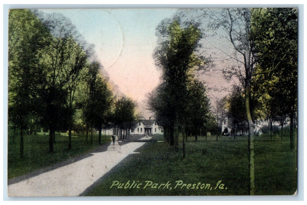 1915 Public Park Tree-lined Garden Preston Iowa IA Antique Posted Postcard