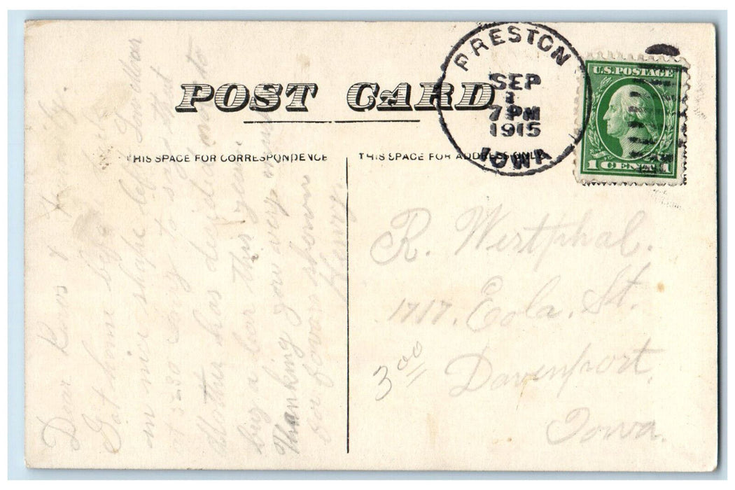 1915 Public Park Tree-lined Garden Preston Iowa IA Antique Posted Postcard