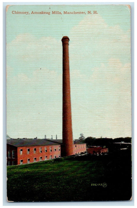 c1910's  Chimney Amoskeag Mills Manchester New Hampshire NH Unposted Postcard