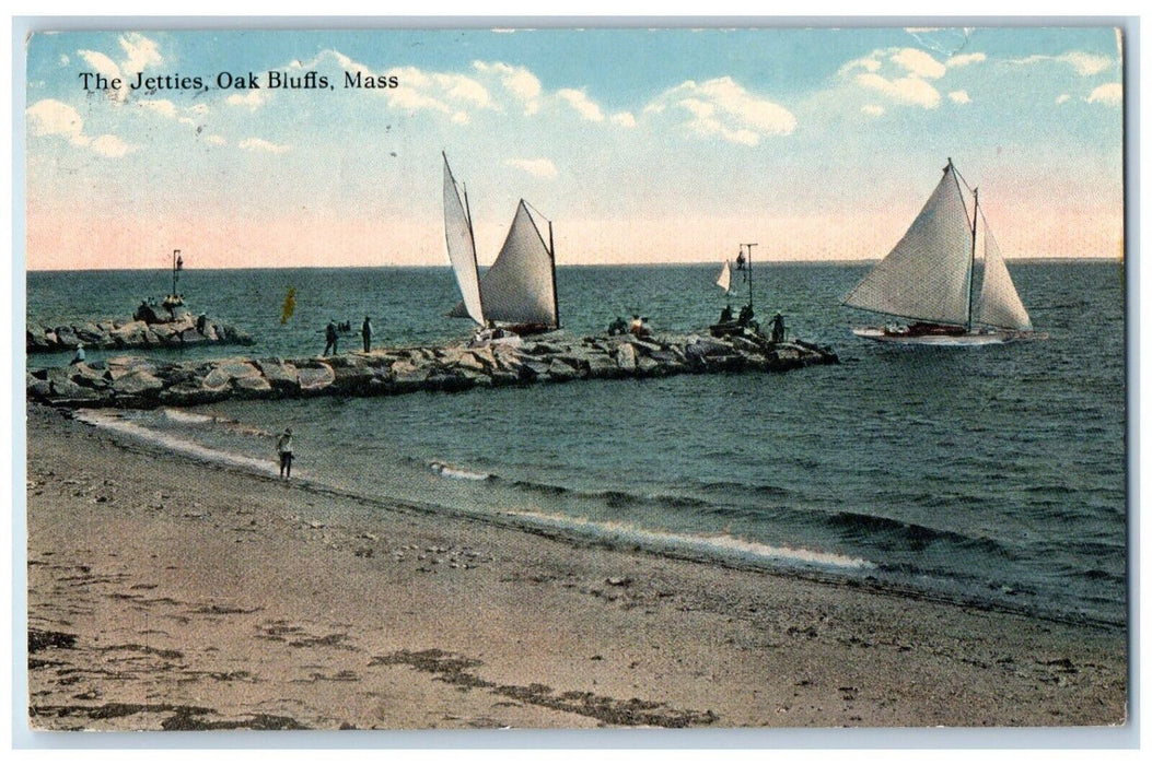 c1930's The Jetties Sailboats Oak Bluffs Massachusetts MA Vintage Postcard
