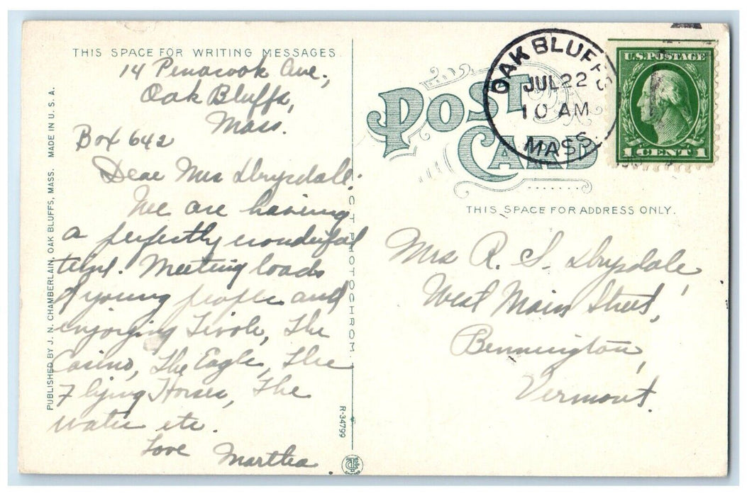 c1930's The Jetties Sailboats Oak Bluffs Massachusetts MA Vintage Postcard