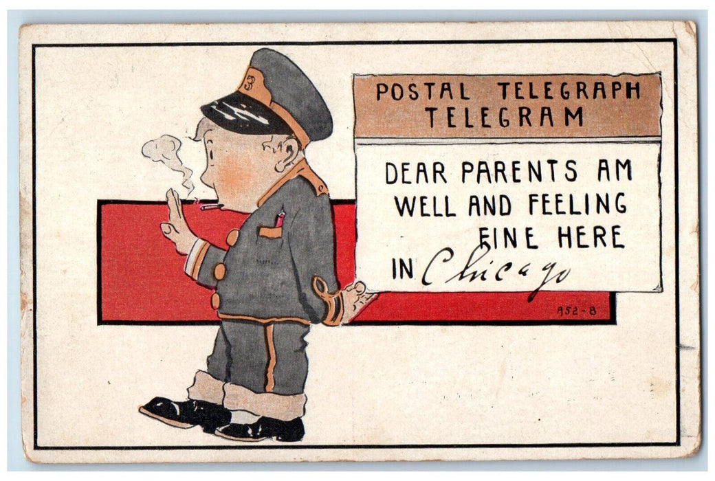 1913 Greetings From Chicago Illinois IL, Postal Telegraph Telegram Postcard