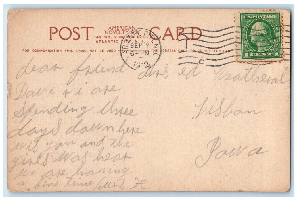 1912 Fishing Boats Stiff Breeze Seen Boardwalk Atlantic City New Jersey Postcard