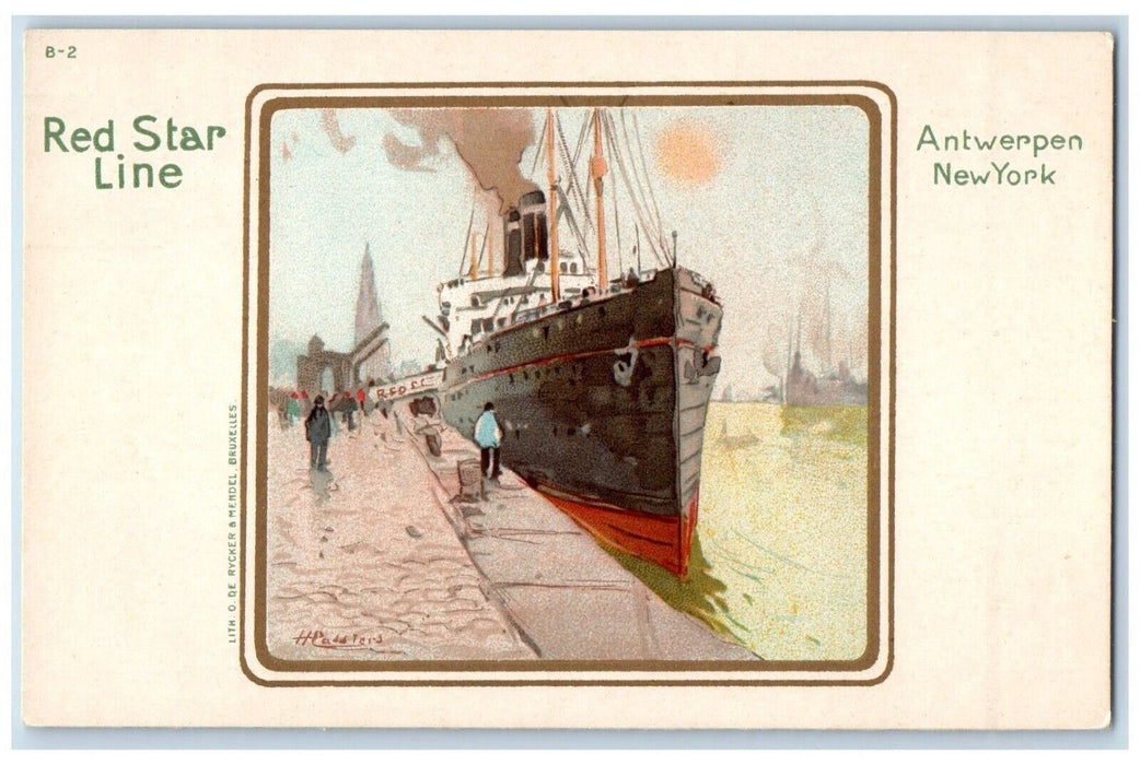 c1905 Red Star Line Antwerpen New York Steamer Cruise Ferry Ship Dock Postcard