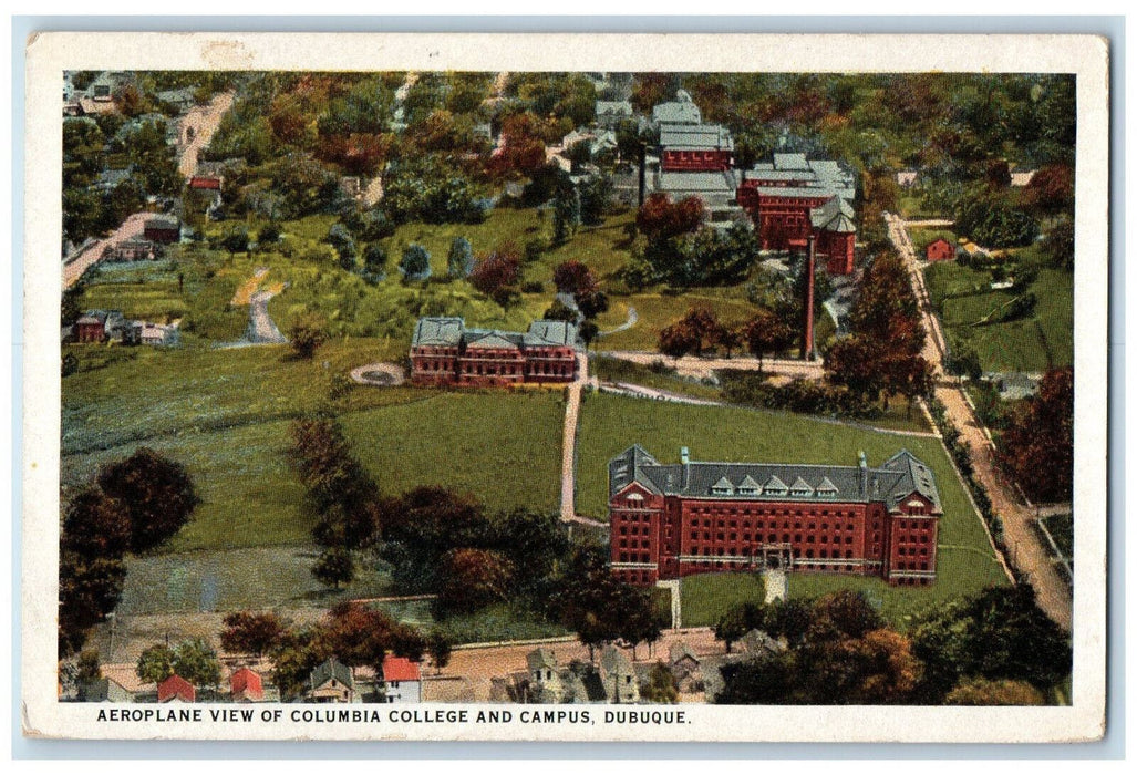 Aeroplane View Of Columbia College And Campus Dubuque Iowa IA Vintage Postcard